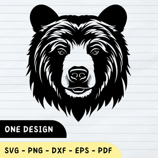Bear Silhouette, Animal Design, Bear DXF, Bear Face Vector