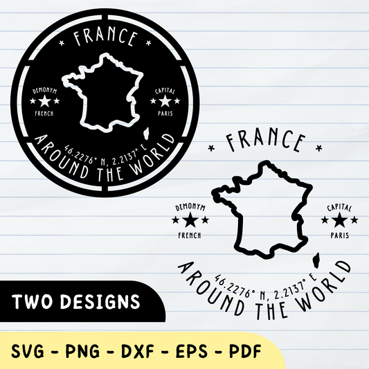 França SVG Bundle, França Coordenadas SVG, Francês PNG, França Map Design