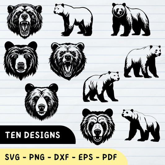 クマのSVGバンドル,森の動物のデザイン,雄大なクマ,クマのベクトルバンドル