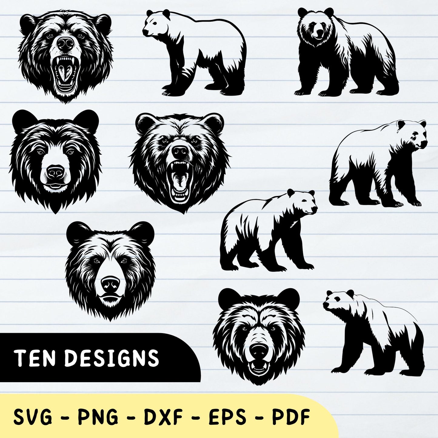 Pacote SVG de urso, desenhos de animais florestais, ursos majestosos, pacote de vetores de urso