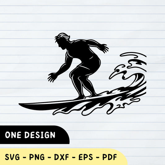 Surfer Silhouette SVG, Surfer design, Surf Lover, Surfer Silhouette, Surfer DXF, Surfer Vector