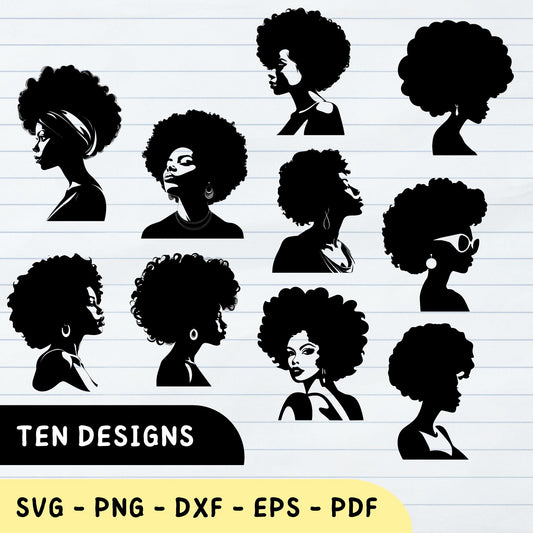 アフロママSVGバンドル、アフロ女性デザイン、アフリカの女の子のベクター画像バンドル