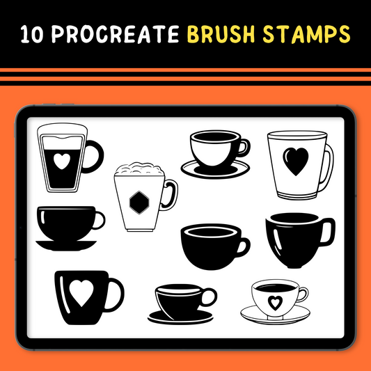Taza de café Procreate Brush Stamp Bundle, Sellos de cepillo de taza de café, Taza de café Procreate Stamps