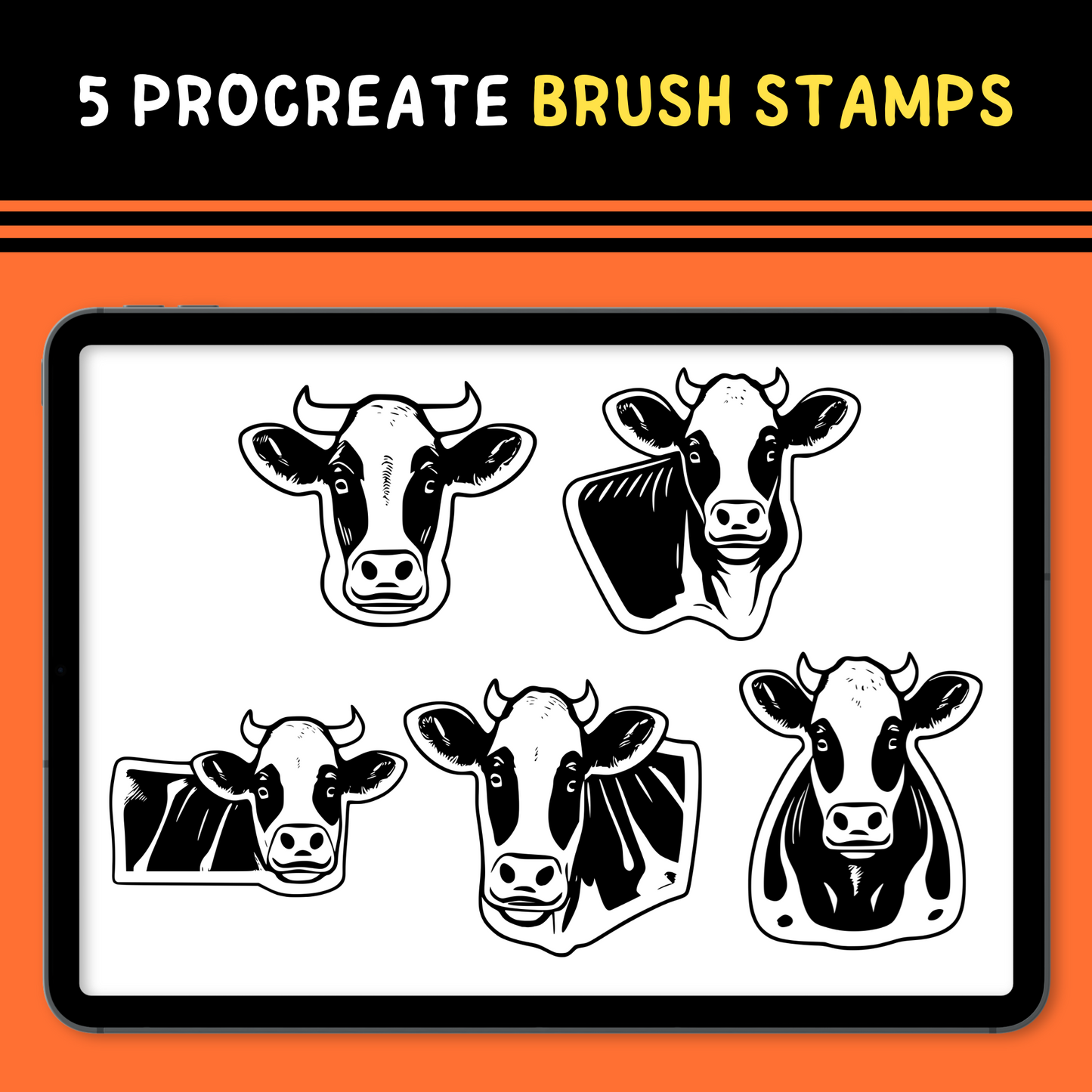 Cow Procreate Brush Stamp Bundle, Cow Brush Stamps, Cow Procreate Stamps