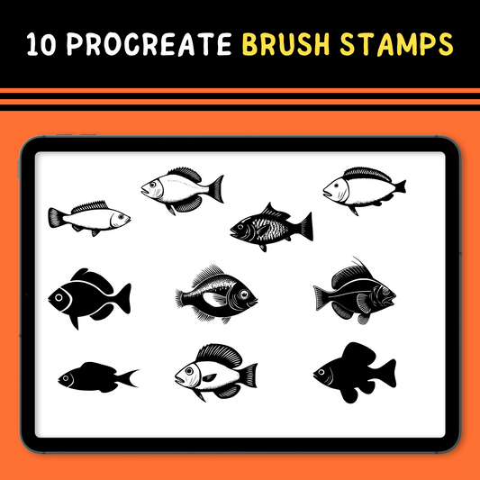 Poisson Procréer pinceau timbre Bundle, timbres brosse poisson, poissons Procréer des timbres
