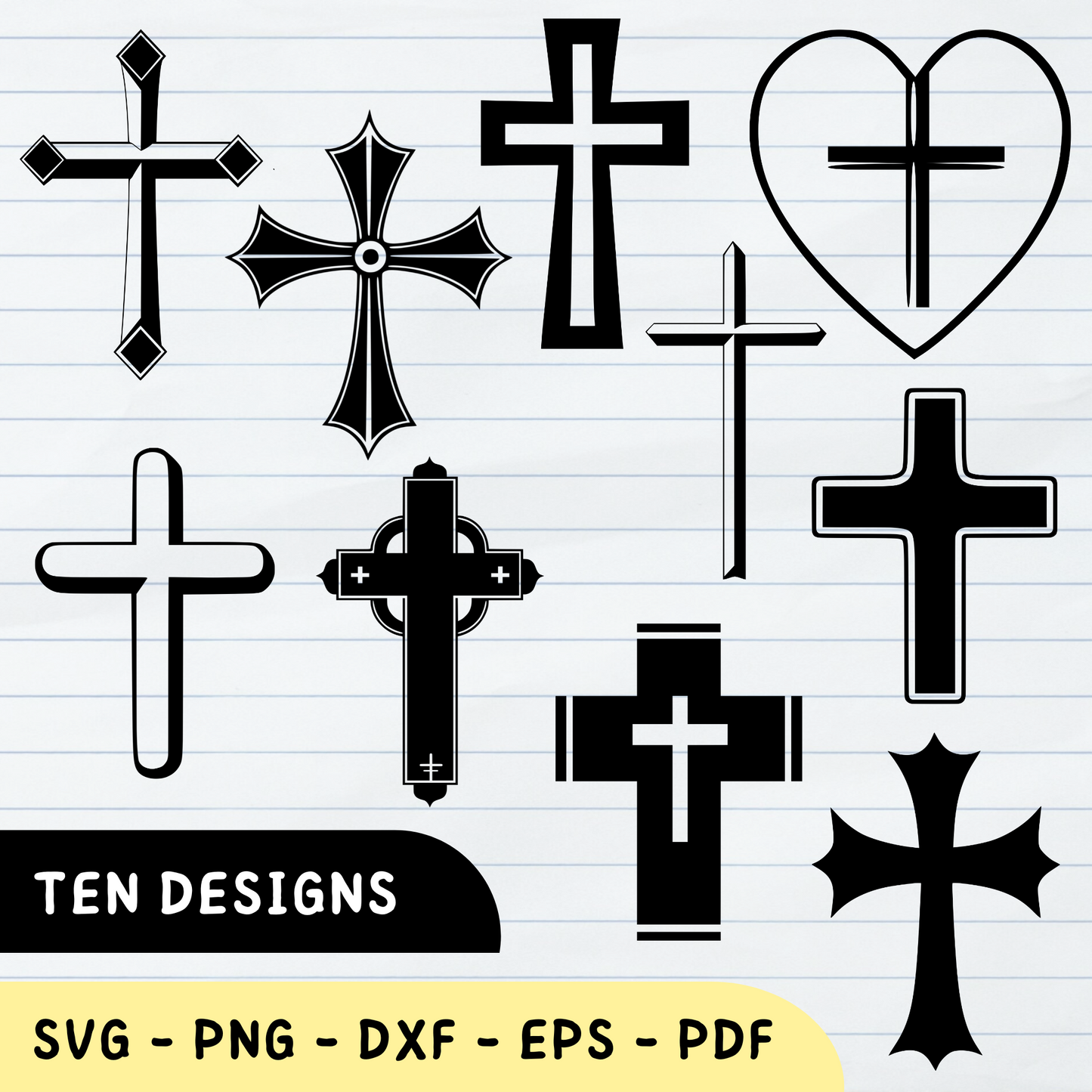 Christian Cross Vectores, Christian Cross, Christian Cross Lover, Christian Cross SVG Bundle 1: 10 Designs