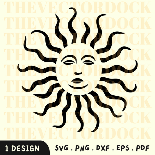 Sun SVG Design, Sun DXF, Sun, Sunny, Sun for HTV, Sun Vector