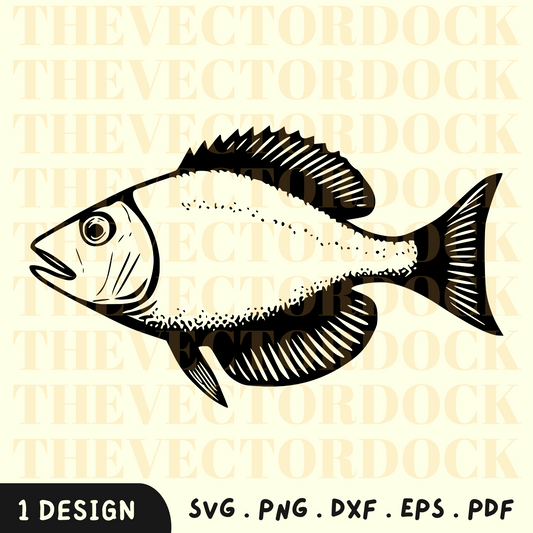 Pescado SVG Diseño, Pescado DXF, Pescador Tema SVG, Pescado Vector 6