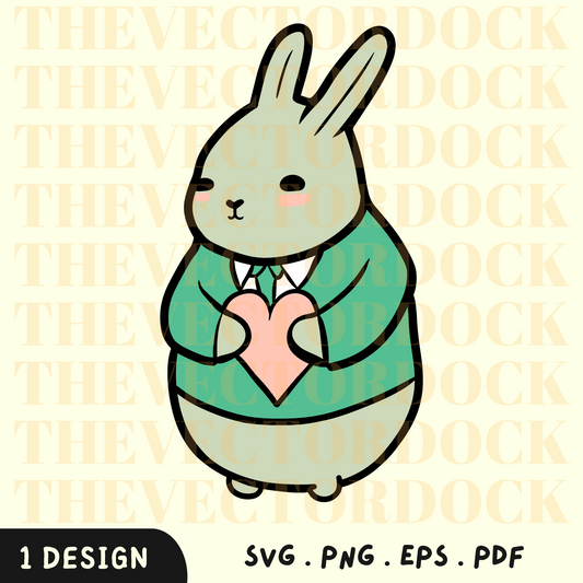 Cute Rabbit Holding Heart SVG Design, Cute Rabbit SVG, Easter Love SVG, Rabbit Holding Heart Vector