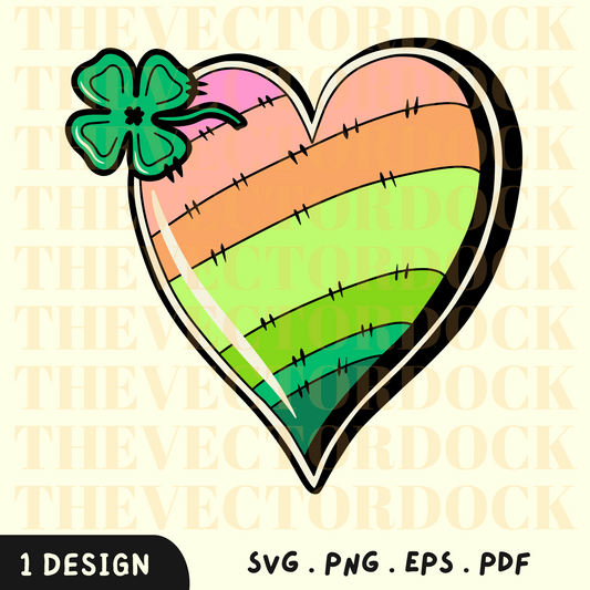 St Patrick Heart SVG Design, St Patrick Heart PNG, Dia de São Patrício, St Patrick Heart Vector