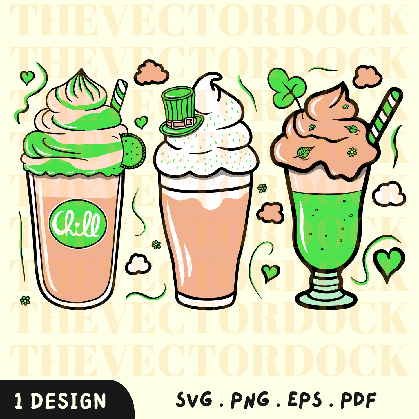 St. Patrick's Milkshakes SVG Design, St. Patrick's Milkshakes SVG, St. Patrick's Day, St. Patrick's Milkshakes Vector