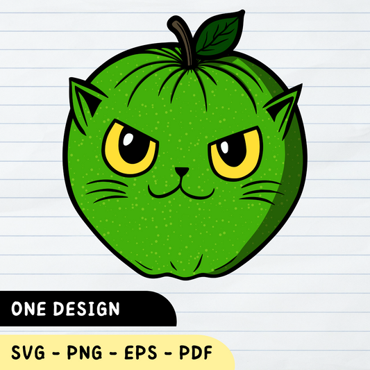 Apple Cat SVG, Cat Face, Funny Apple SVG, Cat SVG, Apple Cat Face Vector