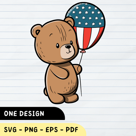 Bear Holding USA Balloon SVG design, USA Flag Design, Bear PNG, American Bear SVG,  Bear Holding USA Balloon Vector