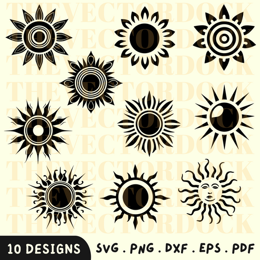 Sun SVG Bundle, Sun PNG, Sun Bundle, Sun Vector Bundle: 10 Designs