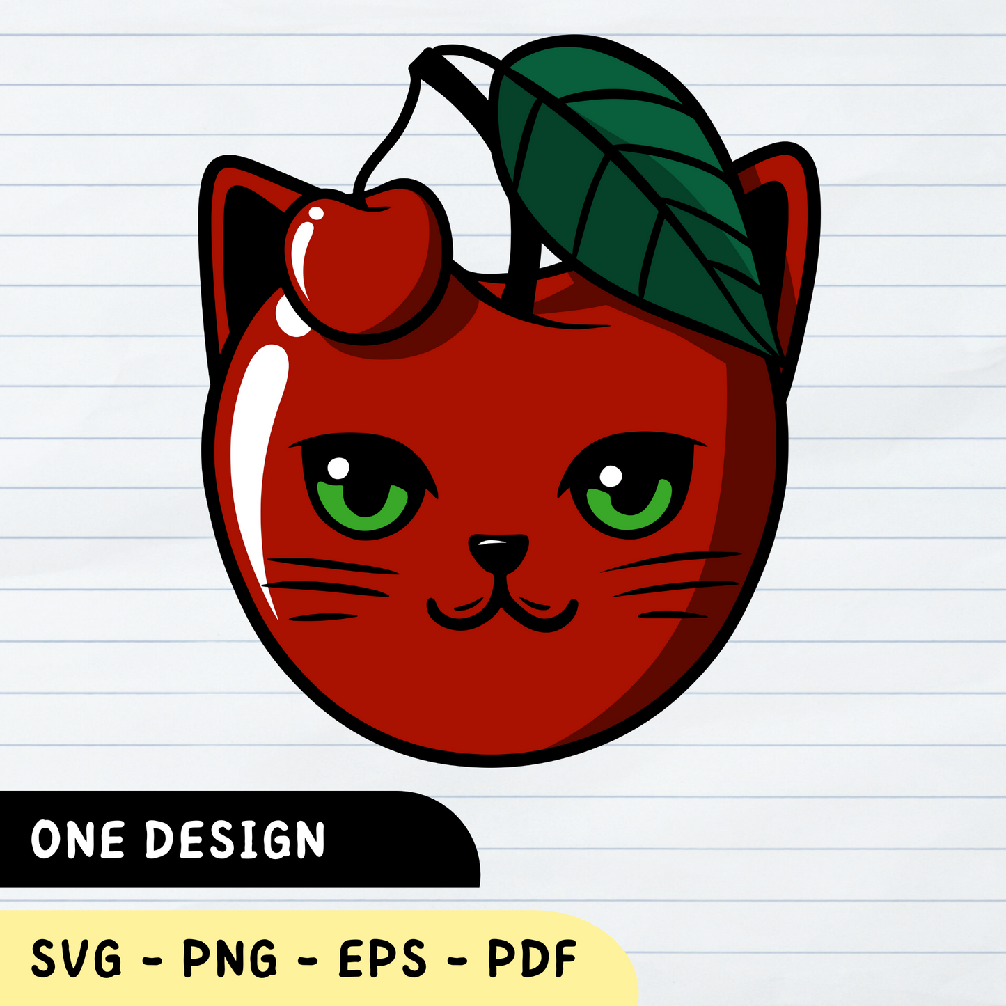 Cherry Cat SVG, Cat Face, Funny Cherry SVG, Cat SVG, Cherry Cat Face Vector