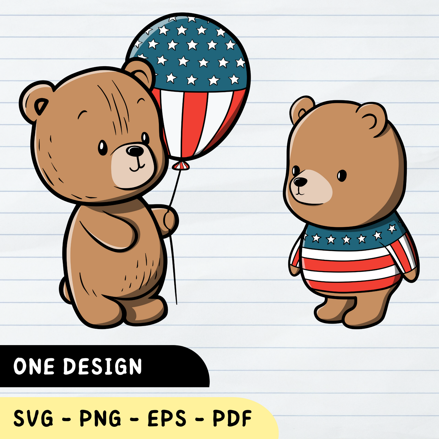 Süßes USA Bears SVG Design, USA Bears, SVG Design, USA Flag Design, USA SVG, American Bears SVG, Cute USA Bears Vektor 1