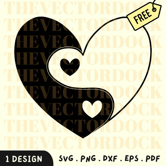 Yin Yang SVG Design, Yin Yang PNG, Yin Yang pour découpé au Laser, vecteur de coeur Yin Yang gratuit