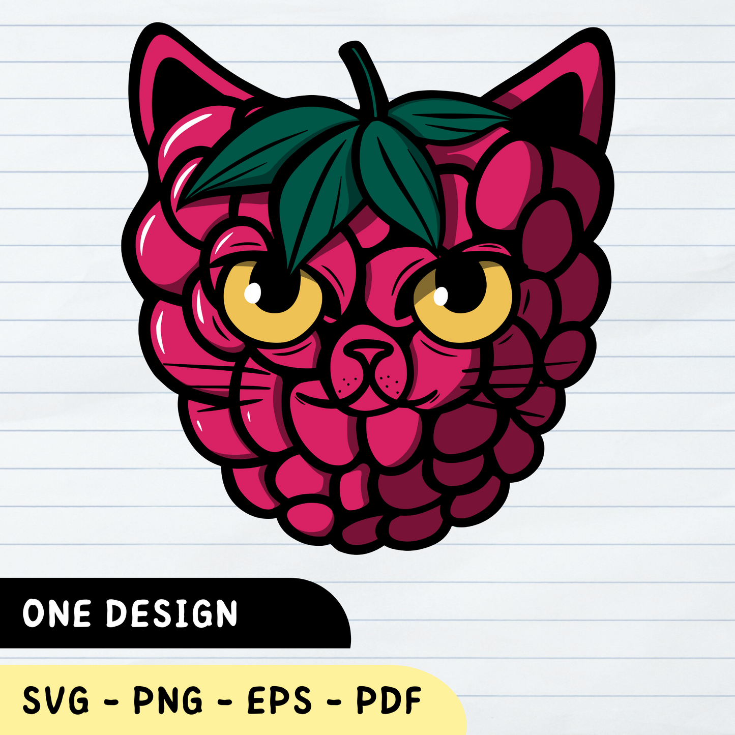 Raspberry Cat SVG, Raspberry Face, Funny Raspberry SVG, Cat SVG, Raspberry Cat Face Vector