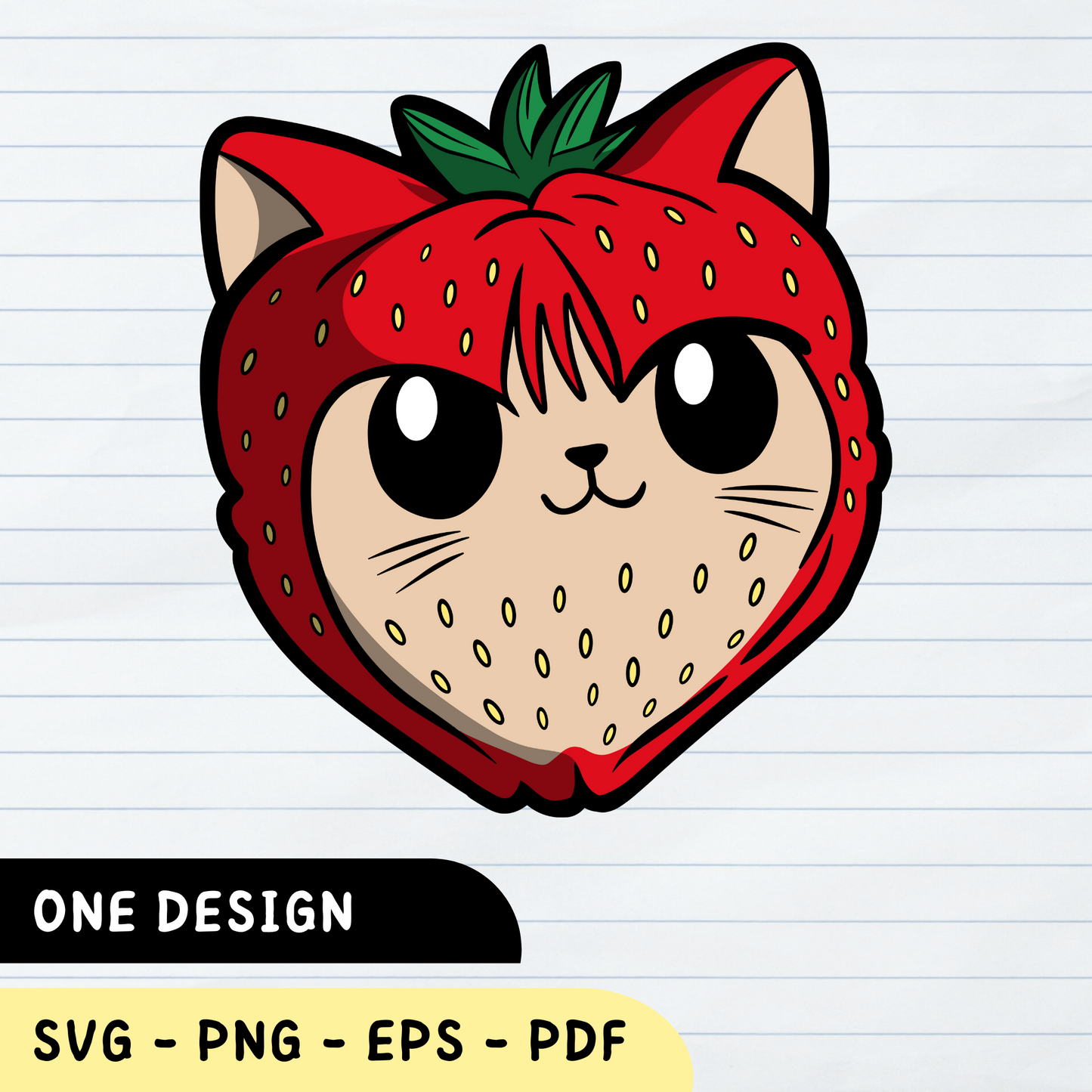 Strawberry Cat SVG, Strawberry Face, Funny Strawberry SVG, Cat SVG, Strawberry Cat Face Vector