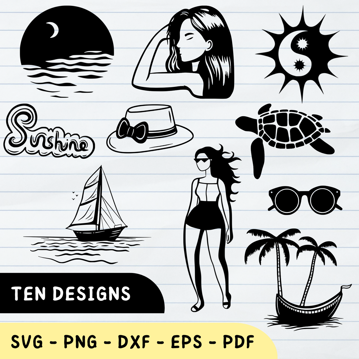 Sommerpaket, Sommerpaket SVG, Sommerdesigns PNG, Sommervektorpaket 2: 10 Designs